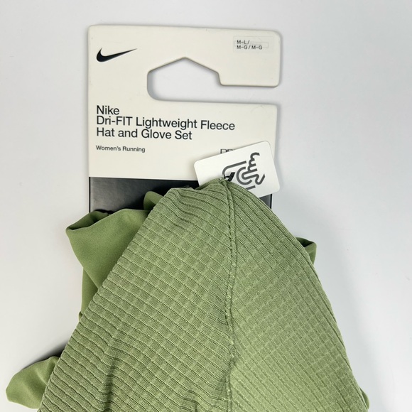 Nike Hat and Gloves Set Running Drift LightWeight Fleece Women Sz M/L Oil Green - Picture 3 of 5